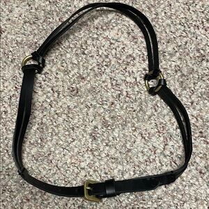 Black Leather double strap Belt with Gold Buckles